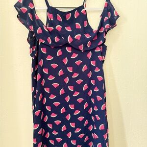 Blue Rain Navy Dress with Pink Watermelon Print